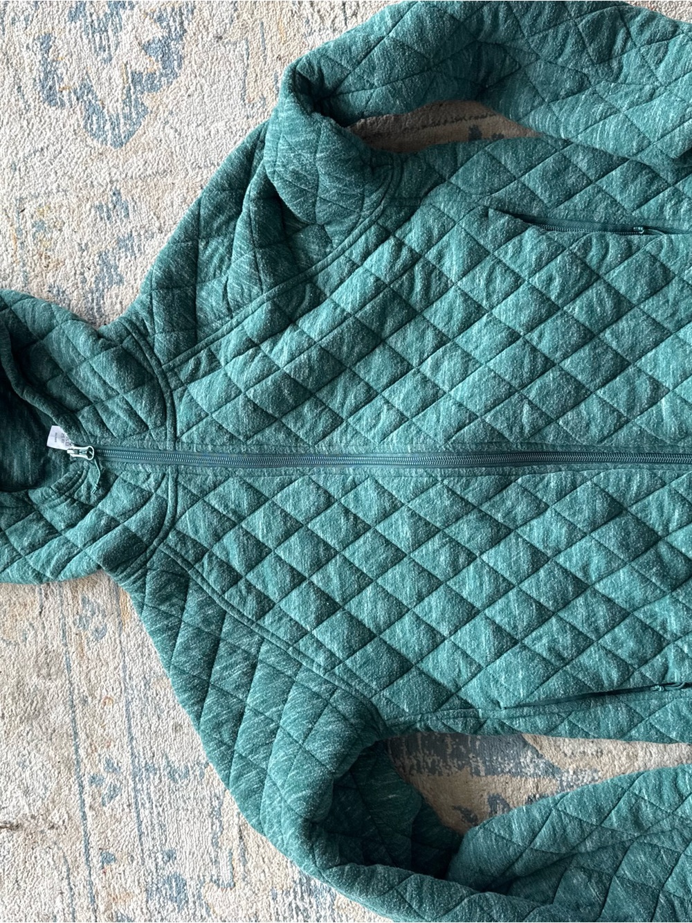 oiselle Teal Green Quilted Zip Hoodie